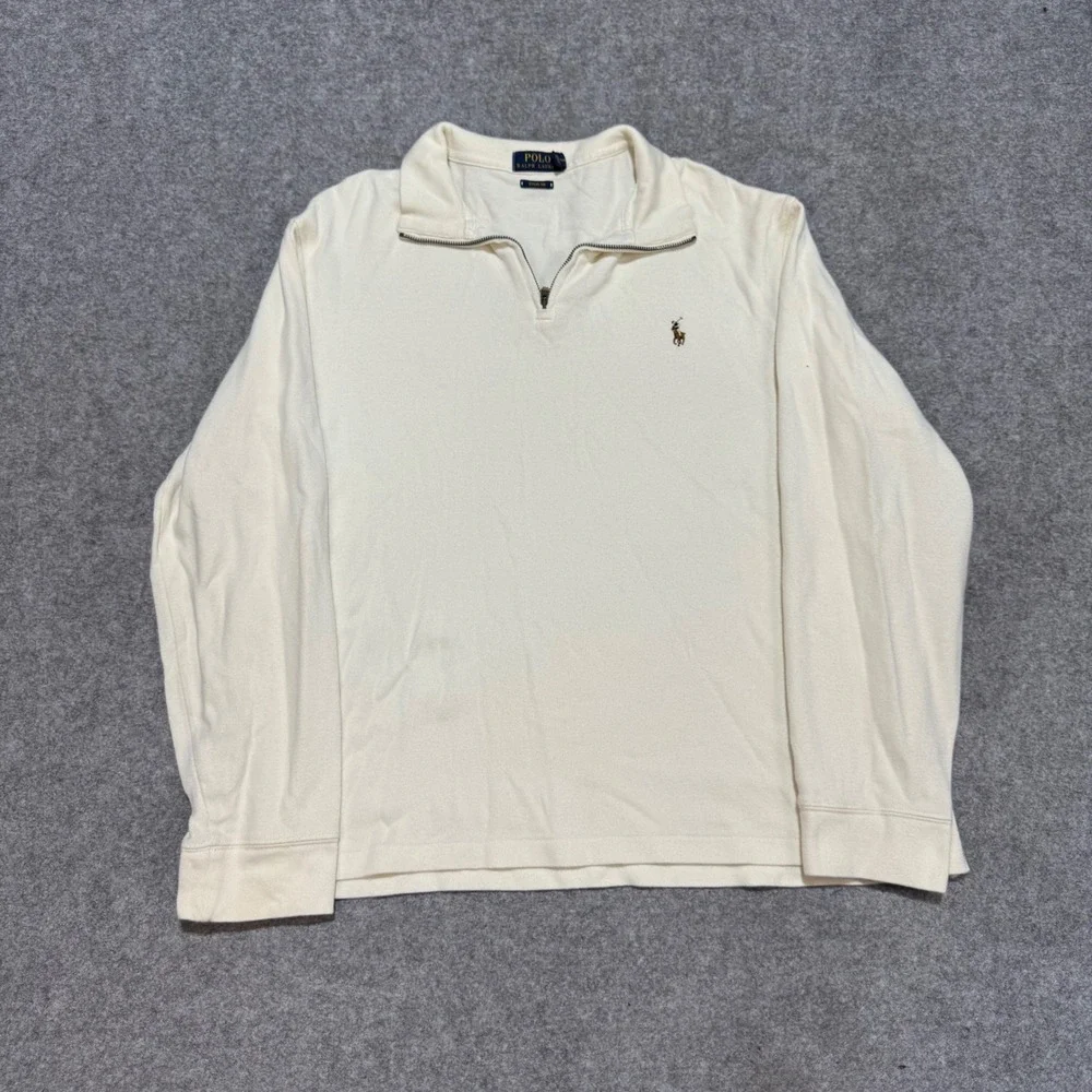 Polo Ralph Lauren Mens Estate Rib Quarter Zip Pullover Cream Off White Large
